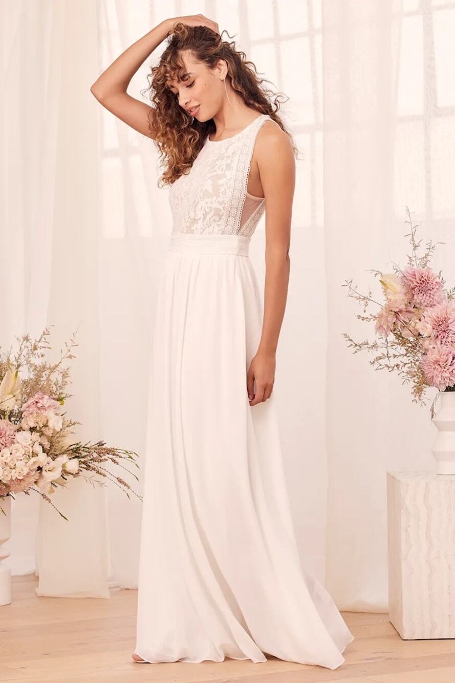 Lulus Forever and Always White Lace Maxi Dress Wedding Size X Small